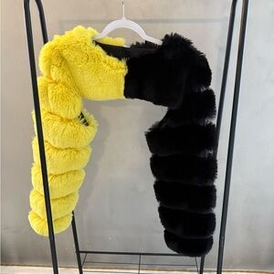 Yellow and Black Faux Fur Scarf